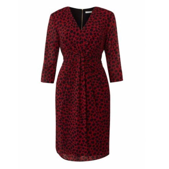 Nwot Whistles "Coletta" silk long sleeve dress, Red Animal Print stitch fix 36eu - Picture 3 of 9